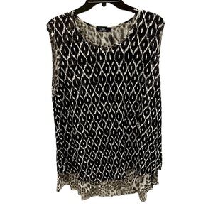 LV Collectin Lace Open Back Blouse Black White Sleeveless Size 3X New